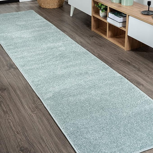Eyely UES100S-216 Supersoft Haze Solid Low-Pile Indoor Runner Rug, Coastal, Bohemian, Minimalist, Classic, Casual for Bedroom,Kitchen,Living Room,Non Shedding,Easy-Washing, Blue, 2 X 16