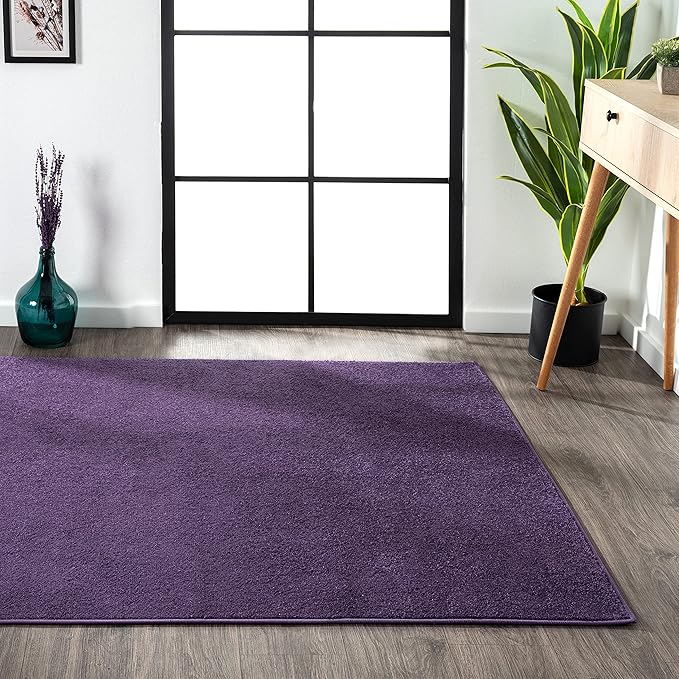 Eyely UES100N-14 Supersoft Haze Solid Low-Pile Indoor Area Rug, Coastal, Bohemian, Minimalist, Classic, Casual for Bedroom,Kitchen,Living Room,Non Shedding,Easy-Washing, Purple, 10 X 14