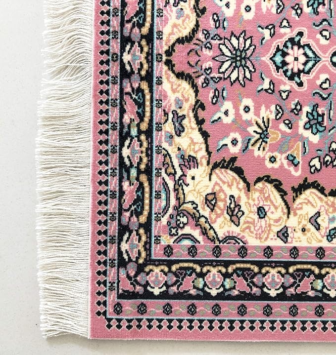 3-Piece Carpet-Style Desk Set – Pink Mouse Pad, Mini Rug Coaster & Bookmark, Colorful Elegant Office Accessories, Novelty Gift