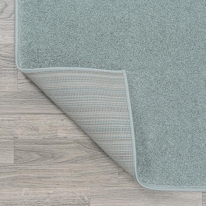 Eyely UES100S-214 Supersoft Haze Solid Low-Pile Indoor Runner Rug, Coastal, Bohemian, Minimalist, Classic, Casual for Bedroom,Kitchen,Living Room,Non Shedding,Easy-Washing, Blue, 2 X 14