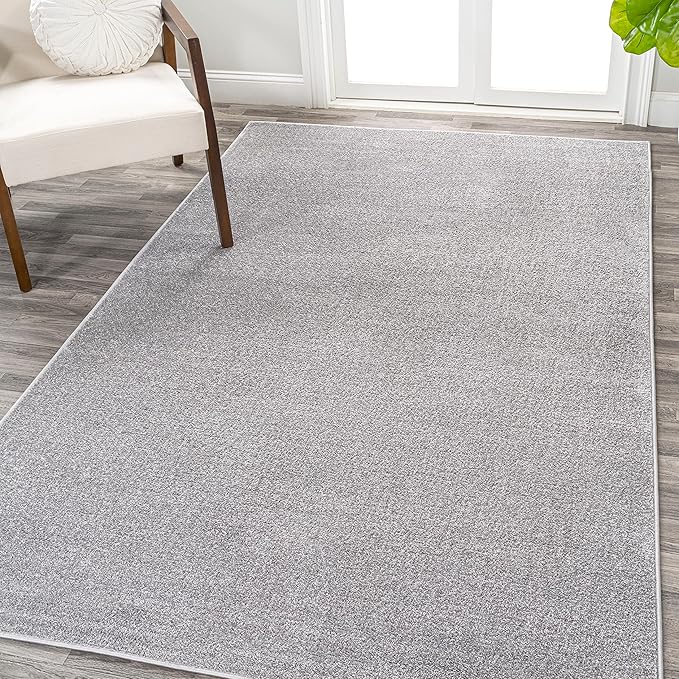 Eyely UES100K-15 Supersoft Haze Solid Low-Pile Indoor Area Rug, Coastal, Bohemian, Minimalist, Classic, Casual for Bedroom,Kitchen,Living Room,Non Shedding,Easy-Washing, Gray, 12 X 15