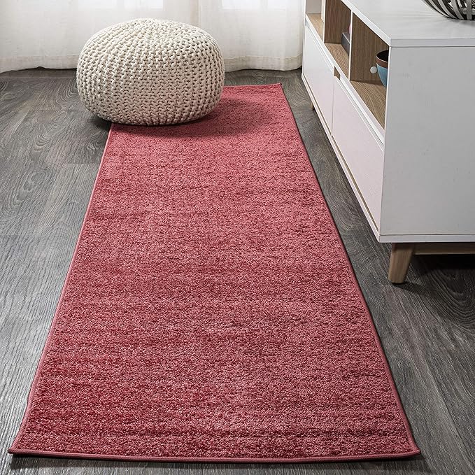 Eyely UES100E-214 Supersoft Haze Solid Low-Pile Indoor Runner Rug, Coastal, Bohemian, Minimalist, Classic, Casual for Bedroom,Kitchen,Living Room,Non Shedding,Easy-Washing, Red, 2 X 14