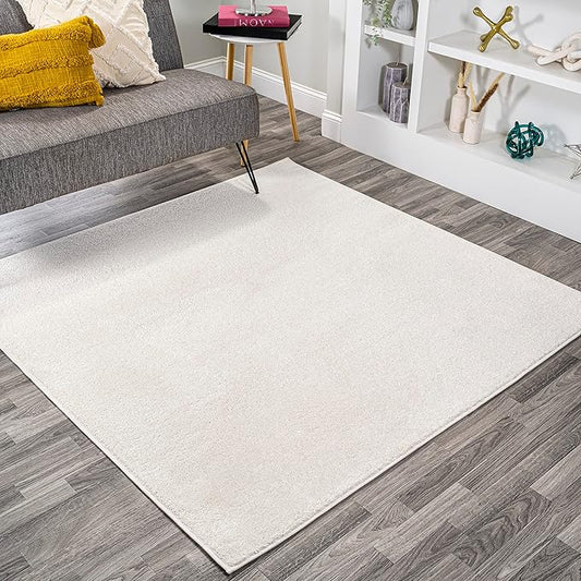 Eyely UES100T-6SQ Supersoft Haze Solid Low-Pile Indoor Area Rug, Coastal, Bohemian, Minimalist, Classic, Casual for Bedroom,Kitchen,Living Room,Non Shedding,Easy-Washing, Cream, 6' Square