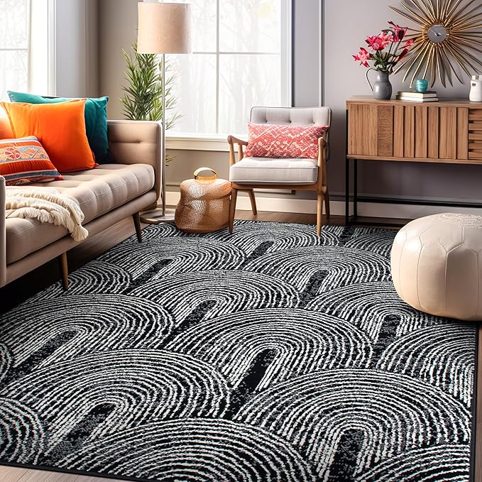 Contemporary Bohemian Arch Design High Traffic Area Rug 7'10" x 10' Black