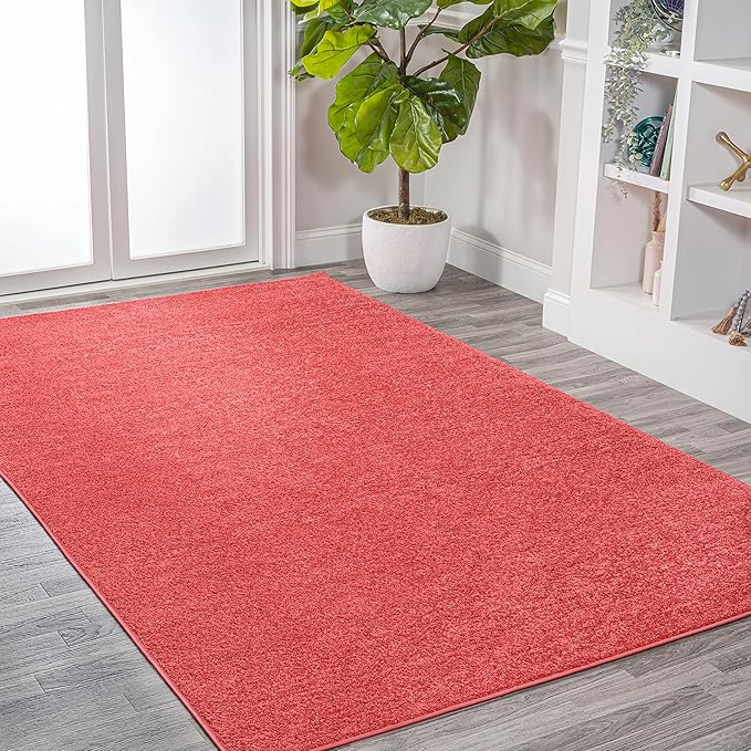 Eyely UES100E-15 Supersoft Haze Solid Low-Pile Indoor Area Rug, Coastal, Bohemian, Minimalist, Classic, Casual for Bedroom,Kitchen,Living Room,Non Shedding,Easy-Washing, Red, 12 X 15