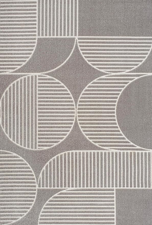 JONATHAN Y Nordby High-Low Arch Striped Gray/Cream Indoor/Outdoor Area Rug, 8x10, Contemporary,Bohemian, Transitional for Bedroom,Kitchen,Living Room,Non Shedding (SCN104C-8)