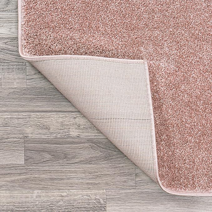 Eyely UES100P-4R Supersoft Haze Solid Low-Pile Indoor Area Rug, Coastal, Bohemian, Minimalist, Classic, Casual for Bedroom,Kitchen,Living Room,Non Shedding,Easy-Washing, Pink, 4' Round
