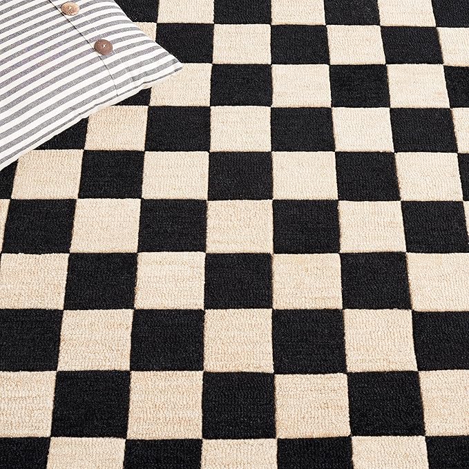 Martha Stewart x SAFAVIEH Area Rug Collection - 2'3" x 8' Runner, Black & Beige, Handmade Wool, Checkered Pattern, Ideal for Living Room, Bedroom, Foyer, Hallway (MSR4760Z)
