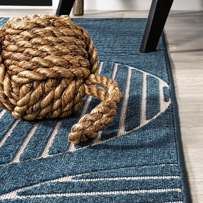 JONATHAN Y Nordby High-Low Arch Striped Navy/Cream Indoor/Outdoor Area Rug, 5x8, Contemporary, Bohemian, Transitional for Bedroom,Kitchen,Living Room,Non Shedding,Easy-Washing (SCN104A-5)