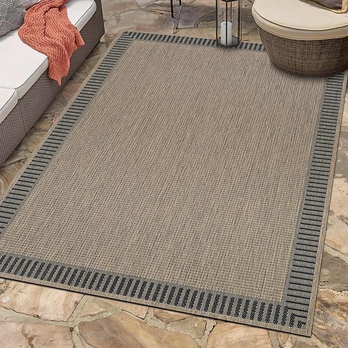 Couristan Recife Indoor Outdoor Rug - Wicker Stitch 2'3" x 11'9" Runner in Cocoa Brown and Black, Hose Washable, Low Pile, Pet- Kid Friendly Home Decor for Living Room, Patio Furniture Set, Kitchen
