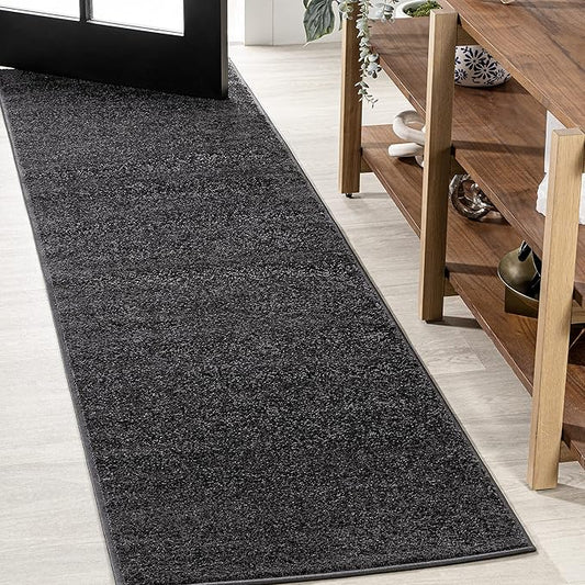 Eyely UES100I-214 Supersoft Haze Solid Low-Pile Indoor Runner Rug, Coastal, Bohemian, Minimalist, Classic, Casual for Bedroom,Kitchen,Living Room,Non Shedding,Easy-Washing, Black, 2 X 14