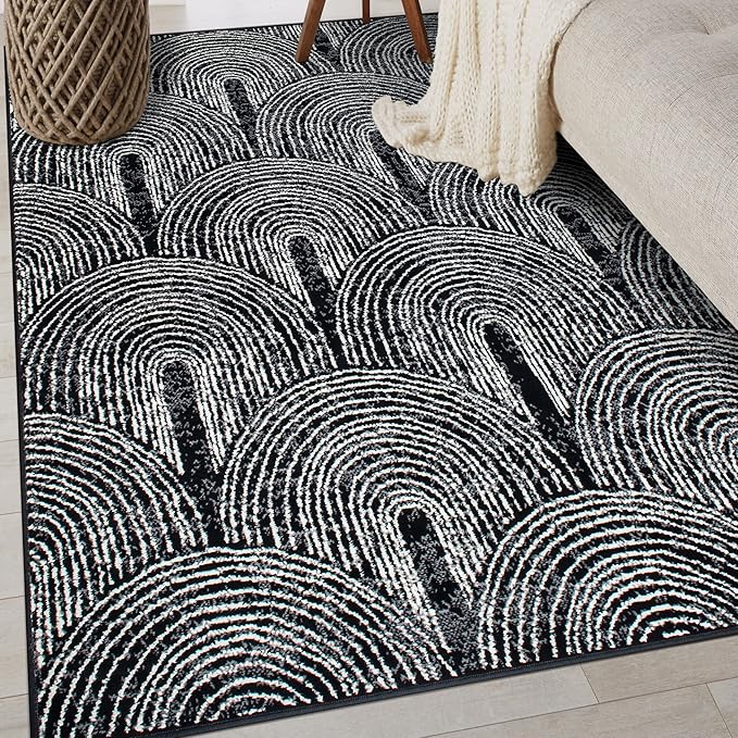 Contemporary Bohemian Arch Design High Traffic Area Rug 5' x 7' Black