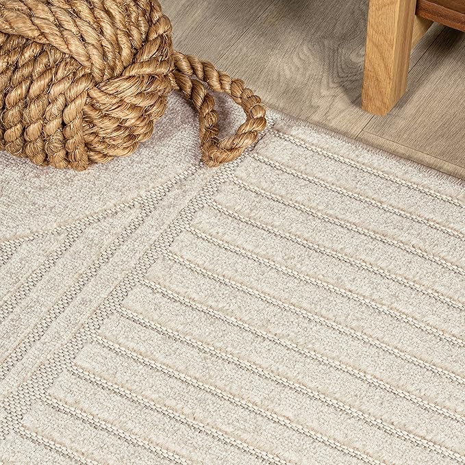 JONATHAN Y Nordby High-Low Arch Striped Ivory/Cream Indoor/Outdoor Area Rug, 5x8, Modern, Contemporary, Geometric, Bohemian, Bedroom, Kitchen, Living Room, Non Shedding (SCN104B-5)