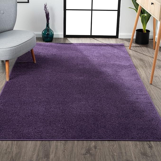 Eyely UES100N-15 Supersoft Haze Solid Low-Pile Indoor Area Rug, Coastal, Bohemian, Minimalist, Classic, Casual for Bedroom,Kitchen,Living Room,Non Shedding,Easy-Washing, Purple, 12 X 15