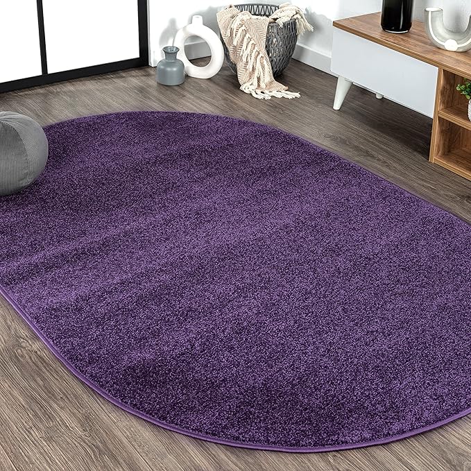 Eyely UES100N-6OV Supersoft Haze Solid Low-Pile Indoor Area Rug, Coastal, Bohemian, Minimalist, Classic, Casual for Bedroom,Kitchen,Living Room,Non Shedding,Easy-Washing, Purple, 6 X 9 Oval