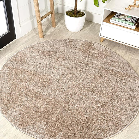 Eyely UES100G-4R Supersoft Haze Solid Low-Pile Indoor Area Rug, Coastal, Bohemian, Minimalist, Classic, Casual for Bedroom,Kitchen,Living Room,Non Shedding,Easy-Washing, Beige, 4' Round