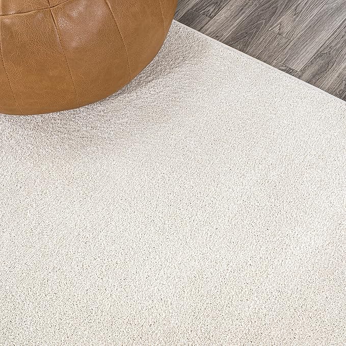 Eyely UES100T-15 Supersoft Haze Solid Low-Pile Indoor Area Rug, Coastal, Bohemian, Minimalist, Classic, Casual for Bedroom,Kitchen,Living Room,Non Shedding,Easy-Washing, Cream, 12 X 15