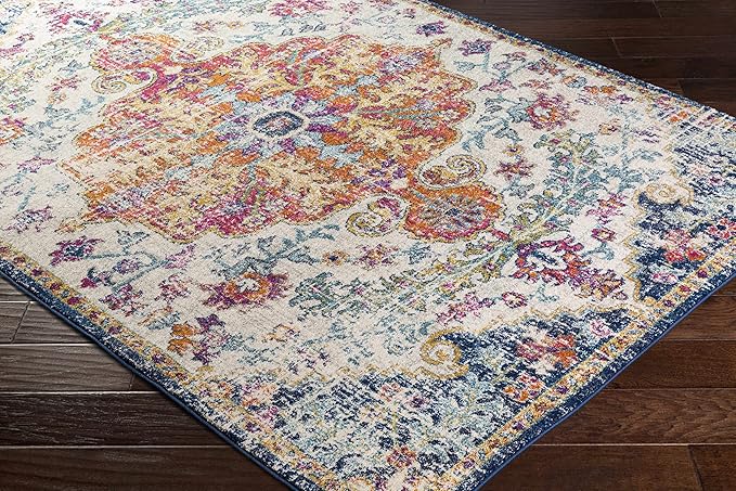 Hauteloom Kaleidoscope 3' x 5' Moroccan Bohemian Updated Traditional - Oriental Area Rug - Rectangle - Polypropylene - Saffron, Light Gray, Charcoal, Teal, Dark Blue, Garnet, Burnt Orange, Beige