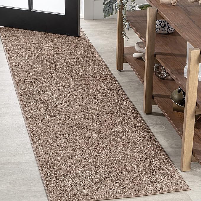 Eyely UES100J-212 Supersoft Haze Solid Low-Pile Indoor Runner Rug, Coastal, Bohemian, Minimalist, Classic, Casual for Bedroom,Kitchen,Living Room,Non Shedding,Easy-Washing, Brown, 2 X 12