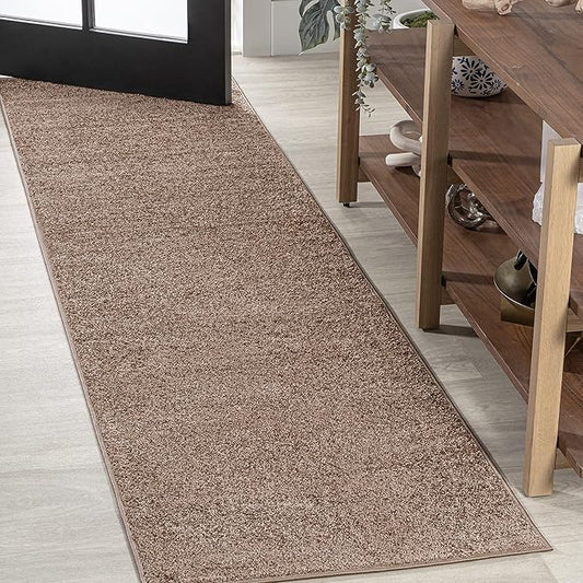 Eyely UES100J-216 Supersoft Haze Solid Low-Pile Indoor Runner Rug, Coastal, Bohemian, Minimalist, Classic, Casual for Bedroom,Kitchen,Living Room,Non Shedding,Easy-Washing, Brown, 2 X 16