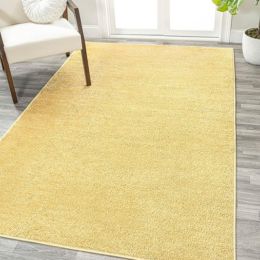 Eyely UES100B-15 Supersoft Haze Solid Low-Pile Indoor Area Rug, Coastal, Bohemian, Minimalist, Classic, Casual for Bedroom,Kitchen,Living Room,Non Shedding,Easy-Washing, Yellow, 12 X 15