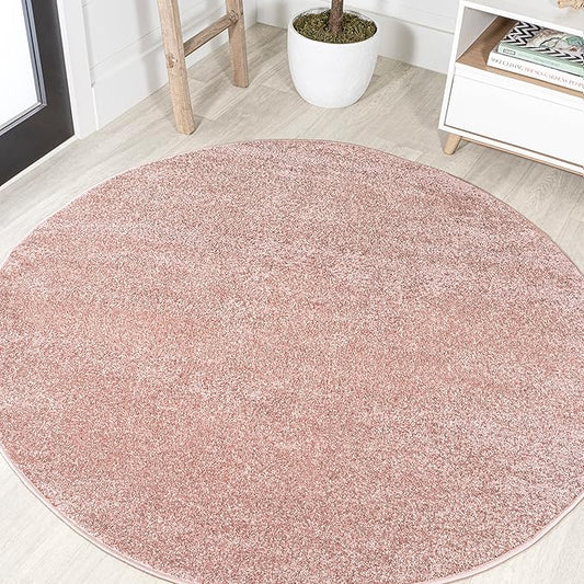 Eyely UES100P-4R Supersoft Haze Solid Low-Pile Indoor Area Rug, Coastal, Bohemian, Minimalist, Classic, Casual for Bedroom,Kitchen,Living Room,Non Shedding,Easy-Washing, Pink, 4' Round
