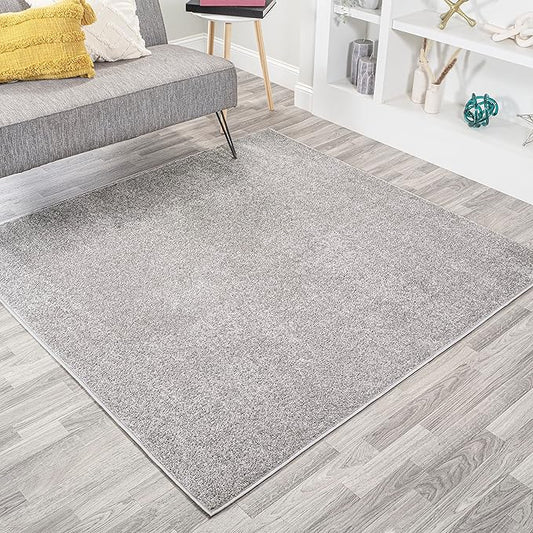 Eyely UES100K-9SQ Supersoft Haze Solid Low-Pile Indoor Area Rug, Coastal, Bohemian, Minimalist, Classic, Casual for Bedroom,Kitchen,Living Room,Non Shedding,Easy-Washing, Gray, 9' Square