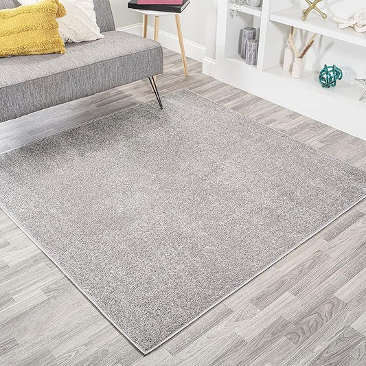 Eyely UES100K-6SQ Supersoft Haze Solid Low-Pile Indoor Area Rug, Coastal, Bohemian, Minimalist, Classic, Casual for Bedroom,Kitchen,Living Room,Non Shedding,Easy-Washing, Gray, 6' Square