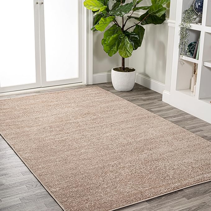 Eyely UES100G-6 Supersoft Haze Solid Low-Pile Indoor Area Rug, Coastal, Bohemian, Minimalist, Classic, Casual for Bedroom,Kitchen,Living Room,Non Shedding,Easy-Washing, Beige, 6 X 9