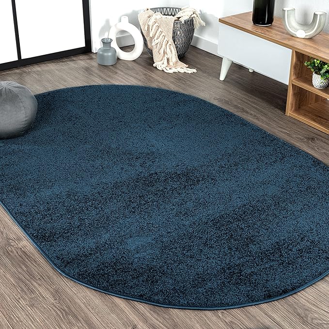 JONATHAN Y Haze Solid Low-Pile Navy 3x5 Oval Indoor Area Rug, Coastal,Bohemian,Minimalist,Classic, Easy-Cleaning for Living Room,Bedroom,Kitchen,Pet Friendly,Non-Shedding (SEU100C-3OV)