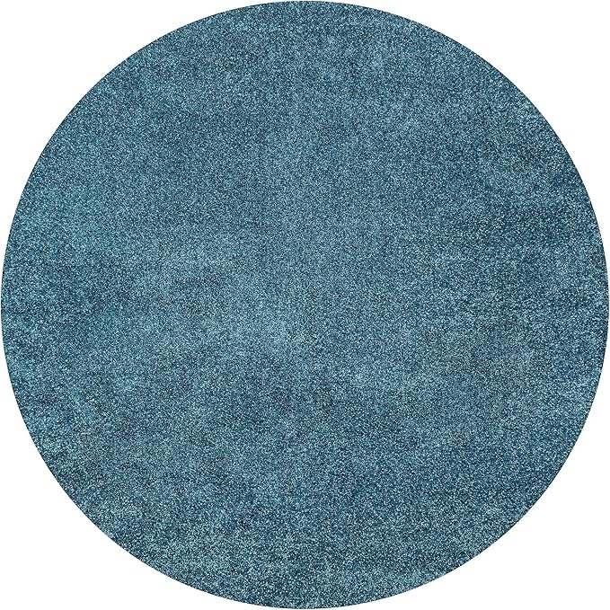 Eyely UES100H-8R Supersoft Haze Solid Low-Pile Indoor Area Rug, Coastal, Bohemian, Minimalist, Classic, Casual for Bedroom,Kitchen,Living Room,Non Shedding,Easy-Washing, Blue, 8' Round