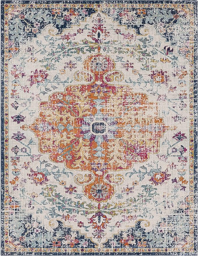 Hauteloom Kaleidoscope 2' 7" x 7' 3" Moroccan Bohemian Updated Traditional - Oriental Runner Rug - Runner - Polypropylene - Saffron, Light Gray, Charcoal, Teal, Dark Blue, Garnet, Burnt Orange, Beige