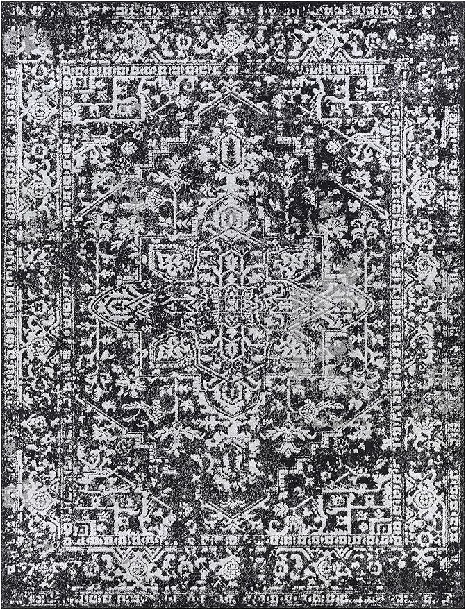 Hauteloom Eon Medallion Hallway Runner Rug - Moroccan Bohemian Farmhouse - Traditional Vintage - Black, White, Ivory - 2'7" x 7'3"