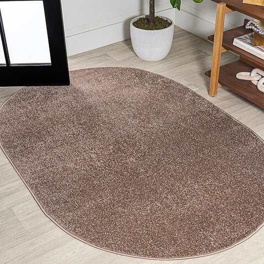 Eyely UES100J-5OV Supersoft Haze Solid Low-Pile Indoor Area Rug, Coastal, Bohemian, Minimalist, Classic, Casual for Bedroom,Kitchen,Living Room,Non Shedding,Easy-Washing, Brown, 5 X 8 Oval