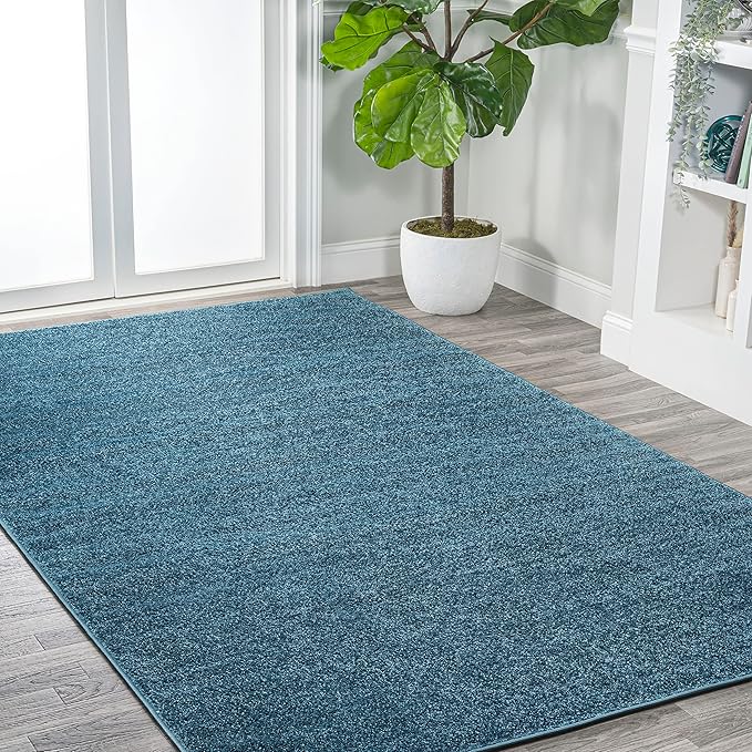 Eyely UES100H-15 Supersoft Haze Solid Low-Pile Indoor Area Rug, Coastal, Bohemian, Minimalist, Classic, Casual for Bedroom,Kitchen,Living Room,Non Shedding,Easy-Washing, Blue, 12 X 15
