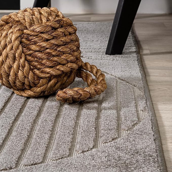 JONATHAN Y Nordby High-Low Arch Striped Gray/Cream Indoor/Outdoor Area Rug, 8x10, Contemporary,Bohemian, Transitional for Bedroom,Kitchen,Living Room,Non Shedding (SCN104C-8)