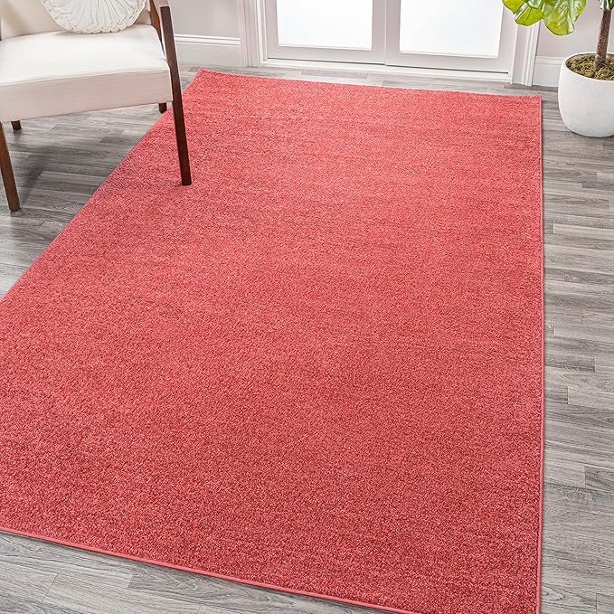 Eyely UES100E-14 Supersoft Haze Solid Low-Pile Indoor Area Rug, Coastal, Bohemian, Minimalist, Classic, Casual for Bedroom,Kitchen,Living Room,Non Shedding,Easy-Washing, Red, 10 X 14