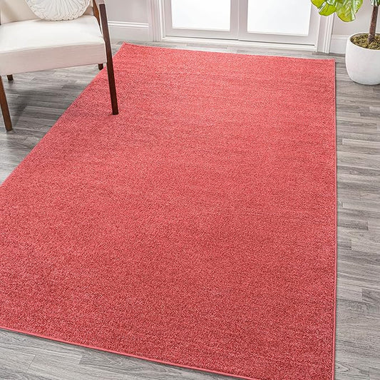 Eyely UES100E-14 Supersoft Haze Solid Low-Pile Indoor Area Rug, Coastal, Bohemian, Minimalist, Classic, Casual for Bedroom,Kitchen,Living Room,Non Shedding,Easy-Washing, Red, 10 X 14