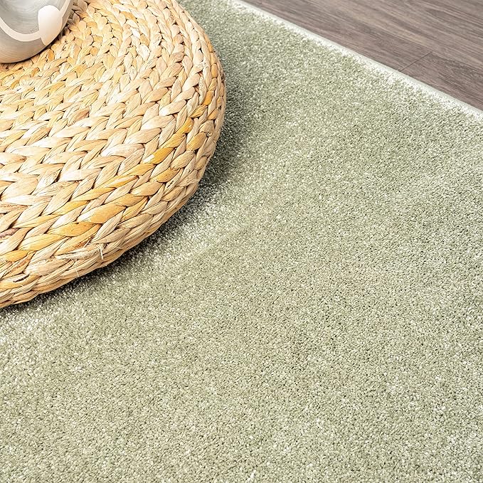 Eyely UES100O-14 Supersoft Haze Solid Low-Pile Indoor Area Rug, Coastal, Bohemian, Minimalist, Classic, Casual for Bedroom,Kitchen,Living Room,Non Shedding,Easy-Washing, Green, 10 X 14