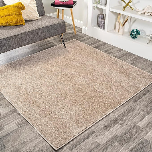 Eyely UES100G-6SQ Supersoft Haze Solid Low-Pile Indoor Area Rug, Coastal, Bohemian, Minimalist, Classic, Casual for Bedroom,Kitchen,Living Room,Non Shedding,Easy-Washing, Beige, 6' Square