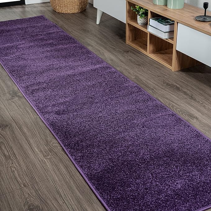 Eyely UES100N-214 Supersoft Haze Solid Low-Pile Indoor Runner Rug, Coastal, Bohemian, Minimalist, Classic, Casual for Bedroom,Kitchen,Living Room,Non Shedding,Easy-Washing, Purple, 2 X 14