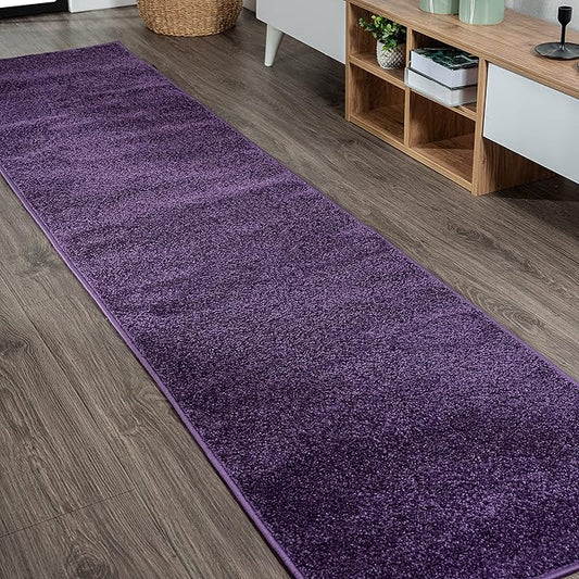 Eyely UES100N-216 Supersoft Haze Solid Low-Pile Indoor Runner Rug, Coastal, Bohemian, Minimalist, Classic, Casual for Bedroom,Kitchen,Living Room,Non Shedding,Easy-Washing, Purple, 2 X 16