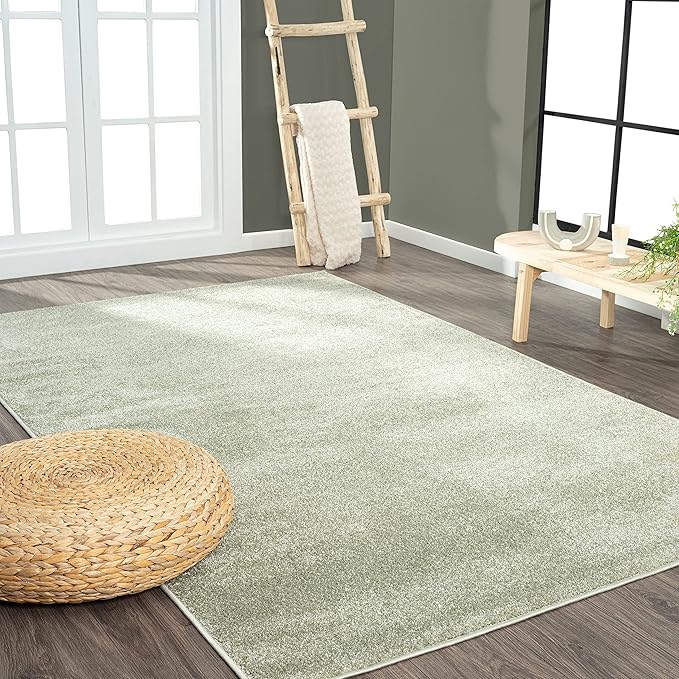 Eyely UES100O-14 Supersoft Haze Solid Low-Pile Indoor Area Rug, Coastal, Bohemian, Minimalist, Classic, Casual for Bedroom,Kitchen,Living Room,Non Shedding,Easy-Washing, Green, 10 X 14