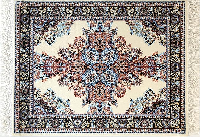 Inusitus Oriental Rug Mouse Pad – Mini Carpet Style Mousepad with Fringe, Non-Slip Rubber Base, Aesthetic Desk Accessory for Office & Home, Beige