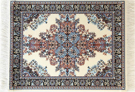 Inusitus Oriental Rug Mouse Pad – Mini Carpet Style Mousepad with Fringe, Non-Slip Rubber Base, Aesthetic Desk Accessory for Office & Home, Beige