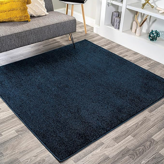 Eyely UES100C-7SQ Supersoft Haze Solid Low-Pile Indoor Area Rug, Coastal, Bohemian, Minimalist, Classic, Casual for Bedroom,Kitchen,Living Room,Non Shedding,Easy-Washing, Blue, 7' Square