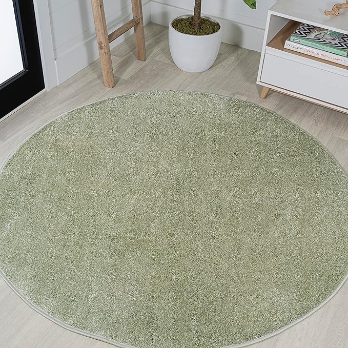 Eyely UES100O-8R Supersoft Haze Solid Low-Pile Indoor Area Rug, Coastal, Bohemian, Minimalist, Classic, Casual for Bedroom,Kitchen,Living Room,Non Shedding,Easy-Washing, Green, 8' Round