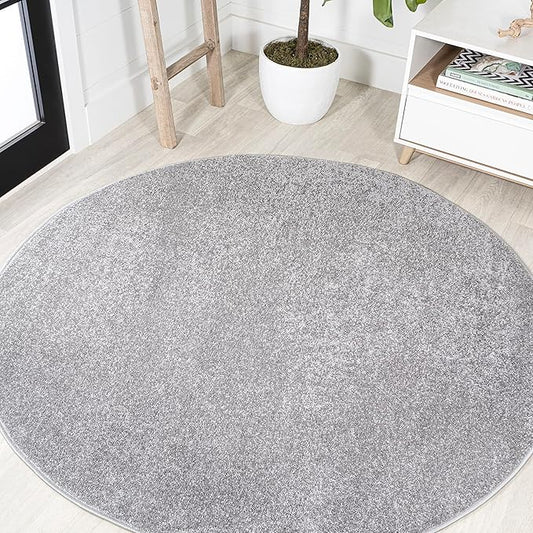 Eyely UES100A-6R Supersoft Haze Solid Low-Pile Indoor Area Rug, Coastal, Bohemian, Minimalist, Classic, Casual for Bedroom,Kitchen,Living Room,Non Shedding,Easy-Washing, Gray, 6' Round