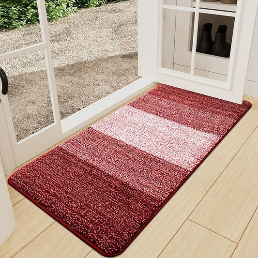 Kitinjoy Indoor Outdoor Door Mat, 71x24 Non-Slip Absorbent Dirt Trapper, Low-Profile Washable Inside Entrance Front Floor Mat, Sturdy Soft Entry Doormats for Entryway, Burgundy