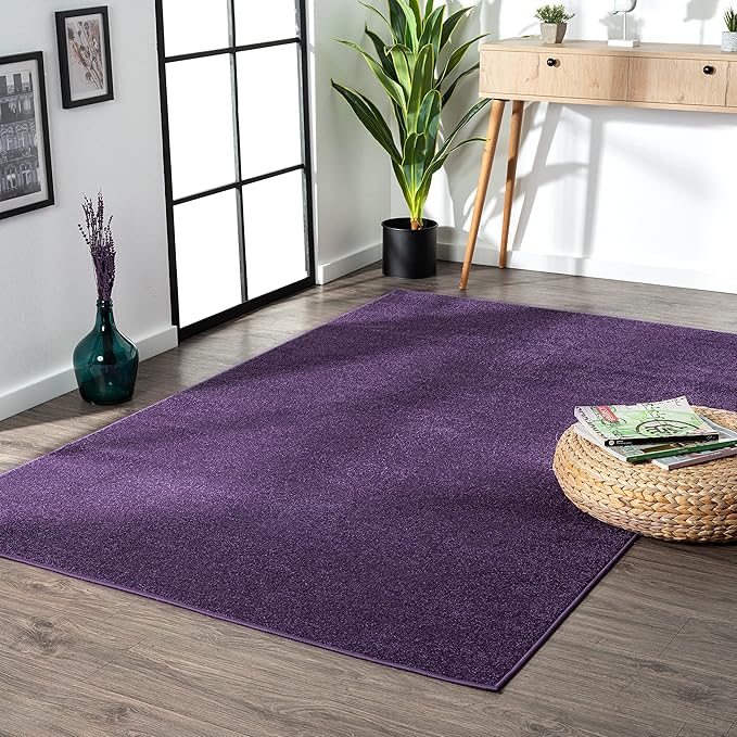 Eyely UES100N-15 Supersoft Haze Solid Low-Pile Indoor Area Rug, Coastal, Bohemian, Minimalist, Classic, Casual for Bedroom,Kitchen,Living Room,Non Shedding,Easy-Washing, Purple, 12 X 15
